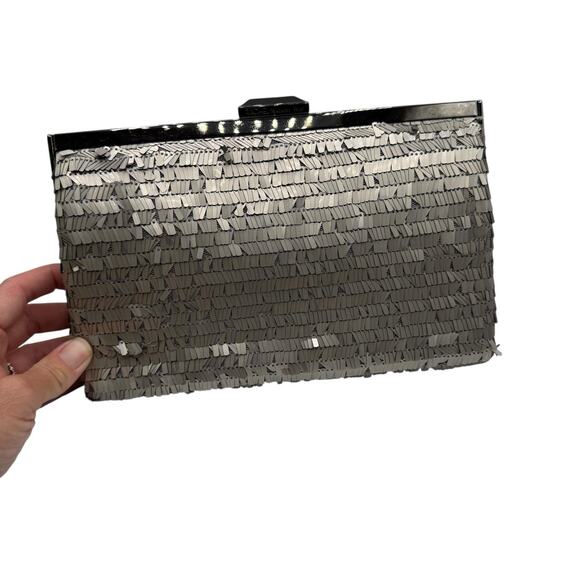 Rachel Roy Handbag Gray Silver Sequin Purse Clutch Bag Evening Cocktail - Picture 1 of 11